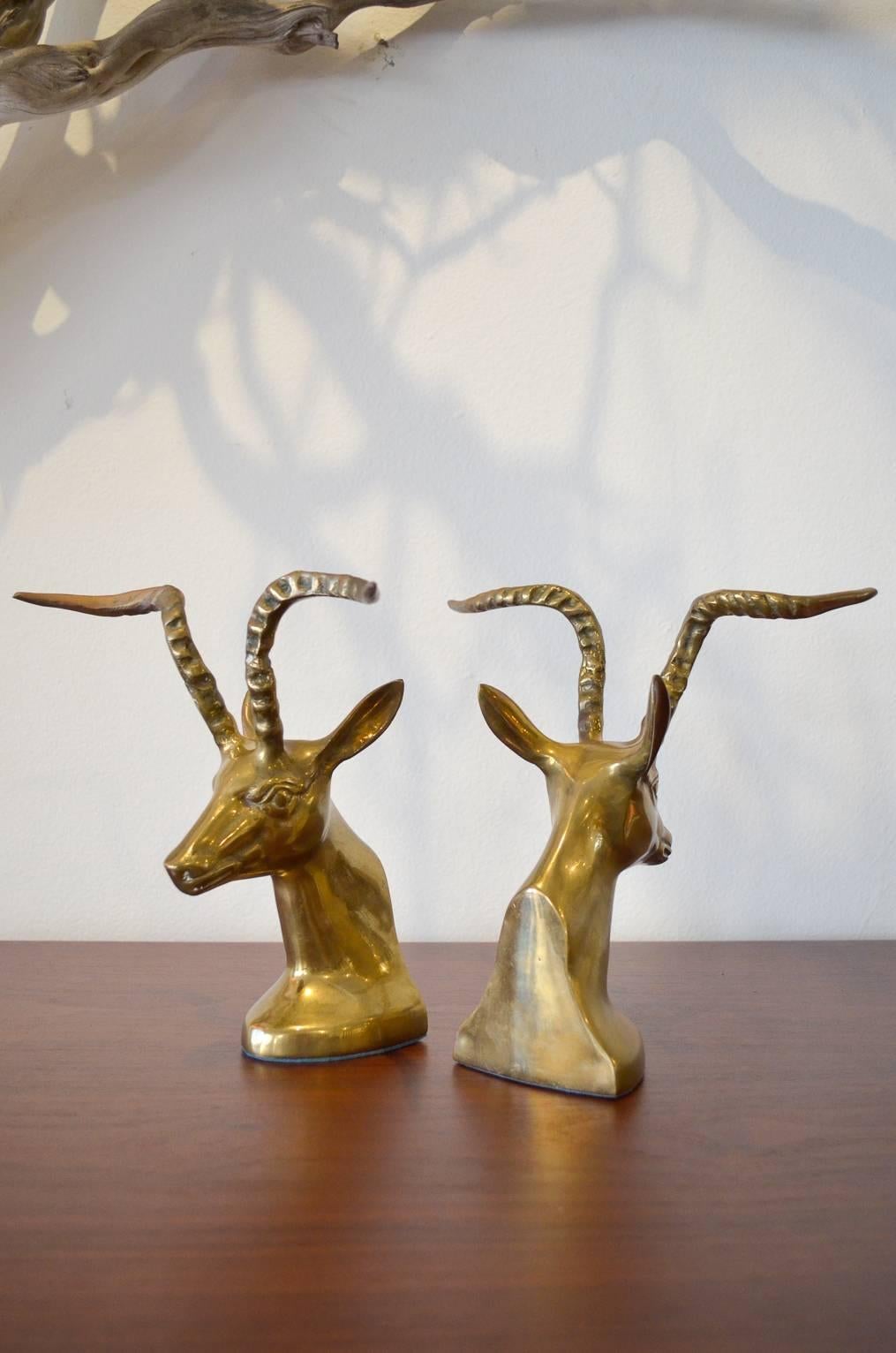 American Pair of Brass Gazelle Bookends