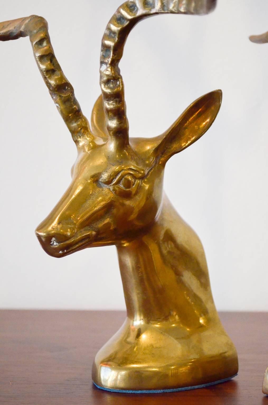 Pair of Brass Gazelle Bookends In Excellent Condition In Costa Mesa, CA