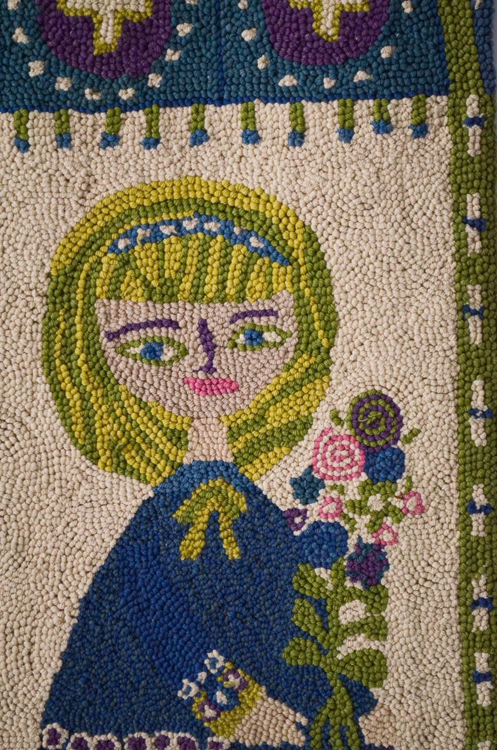 Mid-Century Modern Evelyn Ackerman Girl with Flowers Tapestry