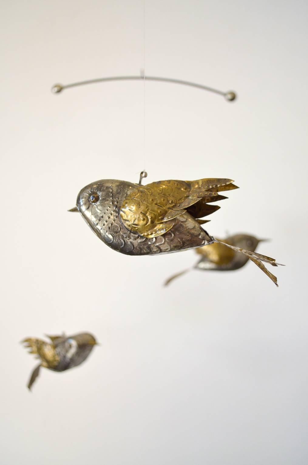 Mid-Century Modern Hand-Hammered Bird Mobile by Sergio Bustamante
