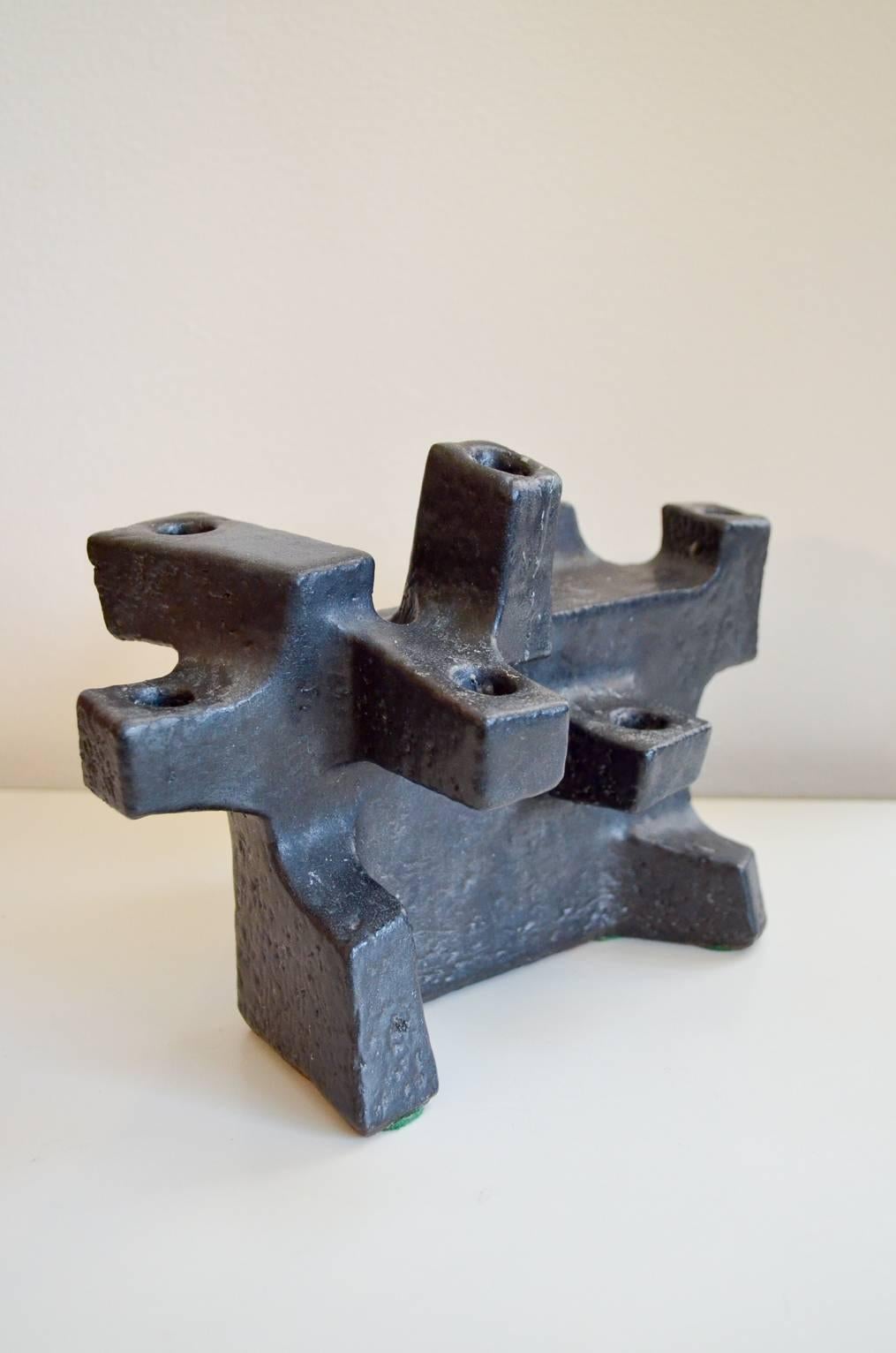 American Brutalist Ceramic Candleholder by Helene Aigner