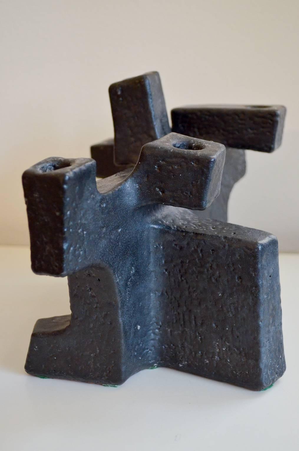 Brutalist Ceramic Candleholder by Helene Aigner In Excellent Condition In Costa Mesa, CA