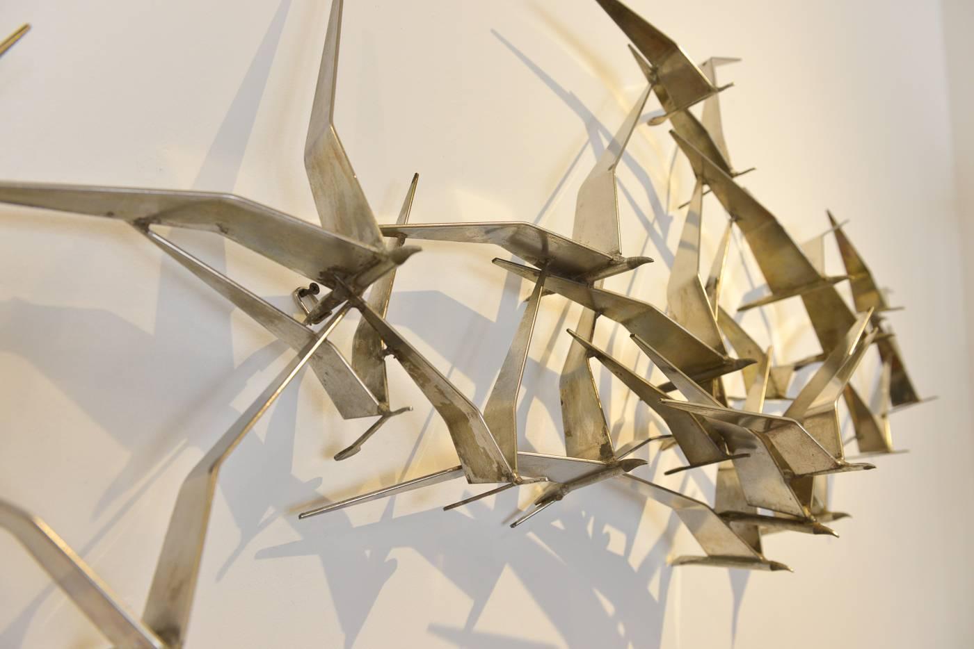 Mid-Century Modern Curtis Jere Brass Birds in Flight Wall Sculpture