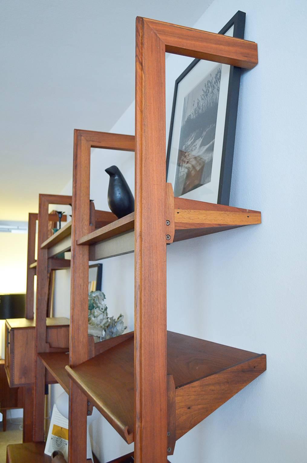 Mid-20th Century Free Standing Walnut 3 Section Shelving Unit by Barzilay