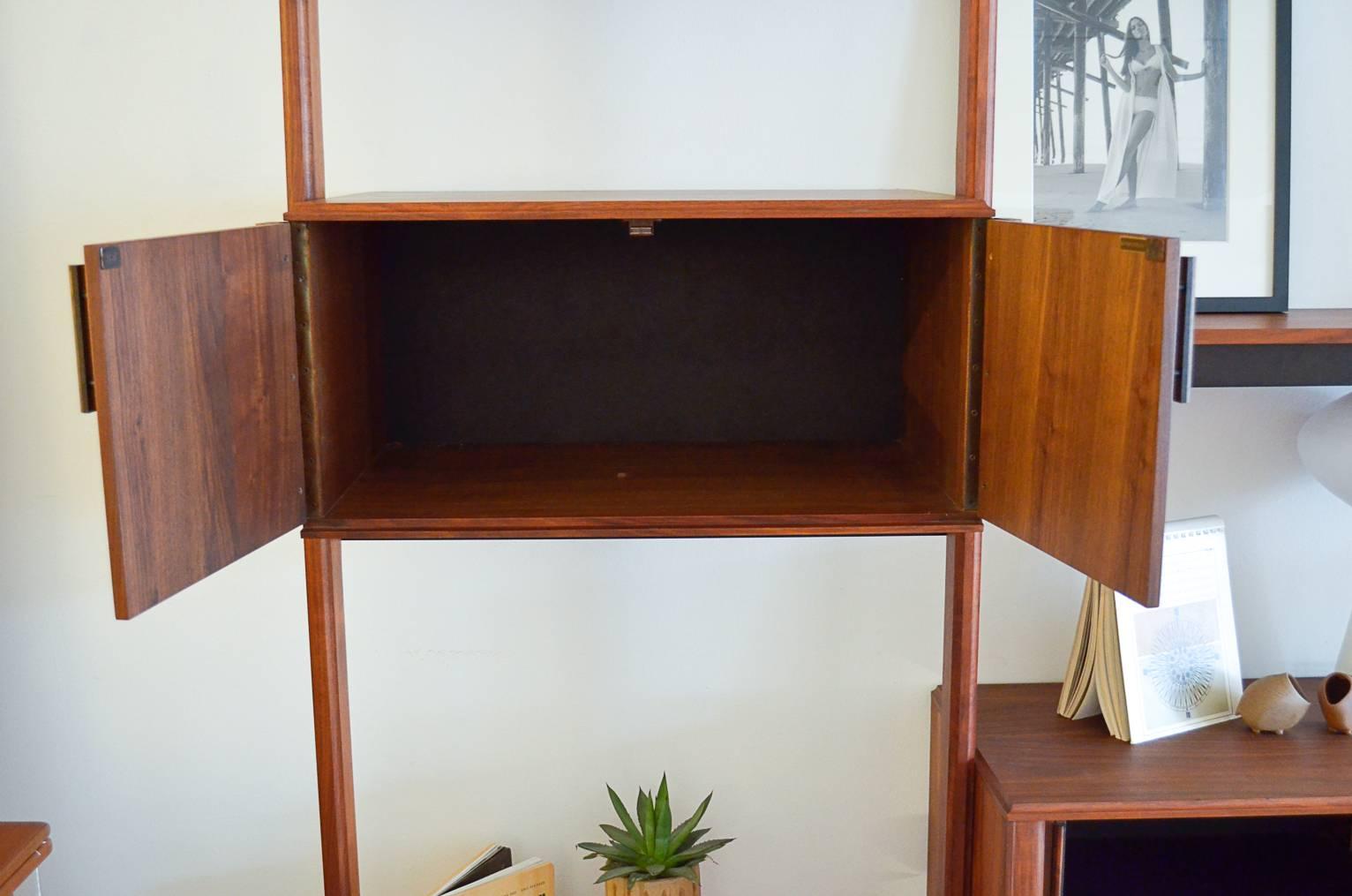 Mid-Century Modern Free Standing Walnut 3 Section Shelving Unit by Barzilay