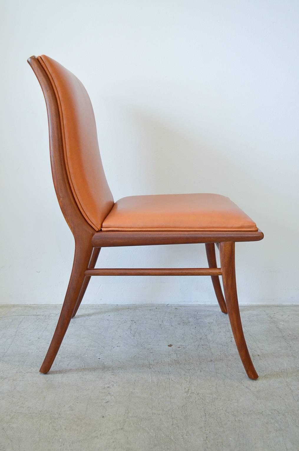 Mid-Century Modern Leather and Walnut Sabre Leg Accent Chair by T.H. Robsjohn-Gibbings