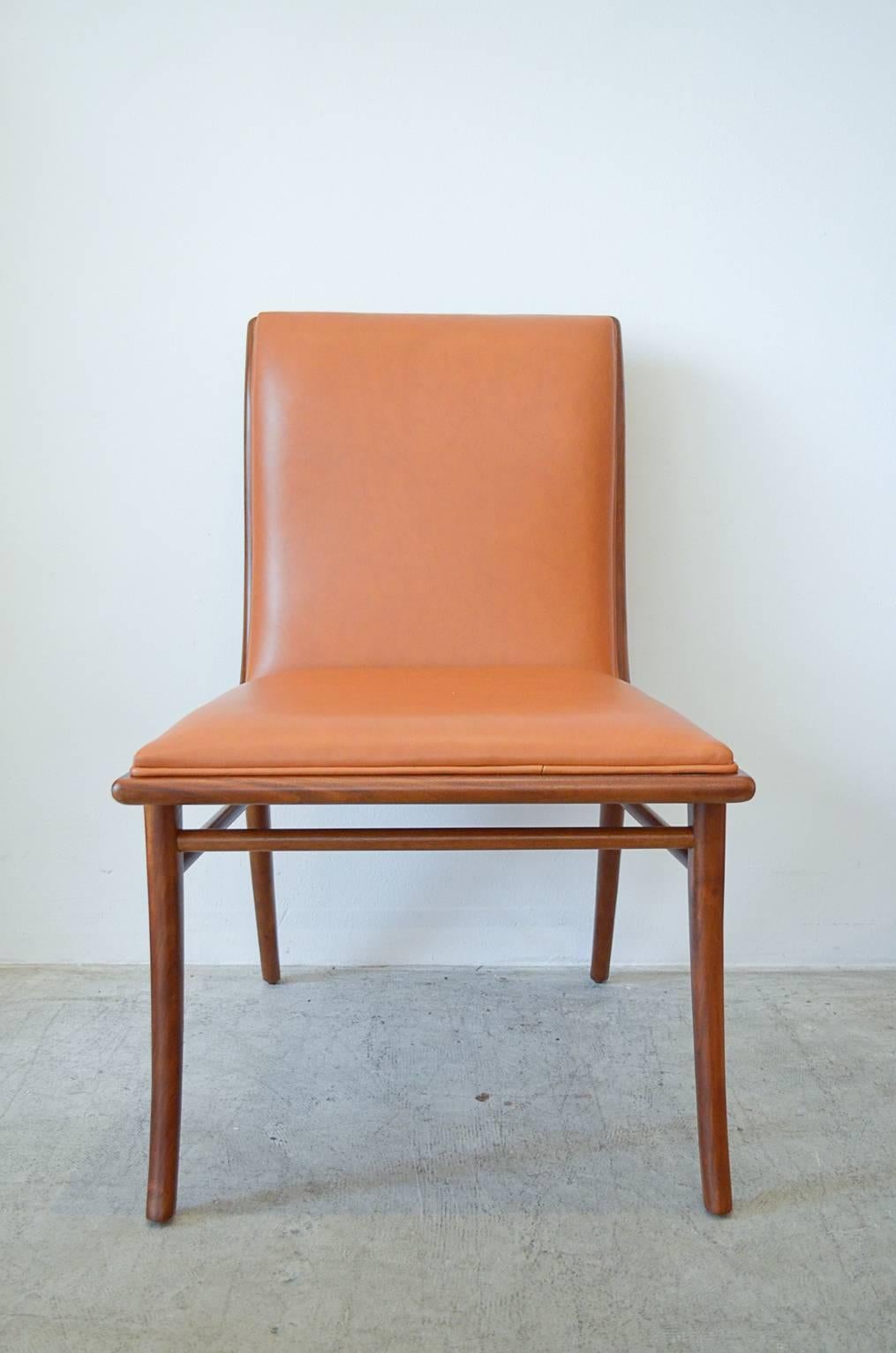 American Leather and Walnut Sabre Leg Accent Chair by T.H. Robsjohn-Gibbings