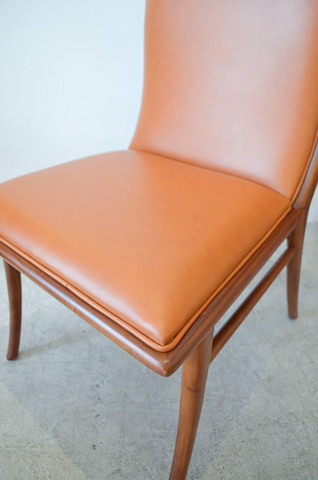 Mid-20th Century Leather and Walnut Sabre Leg Accent Chair by T.H. Robsjohn-Gibbings