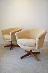 Pair of Round Back Swivel Chairs with Teak Star Base