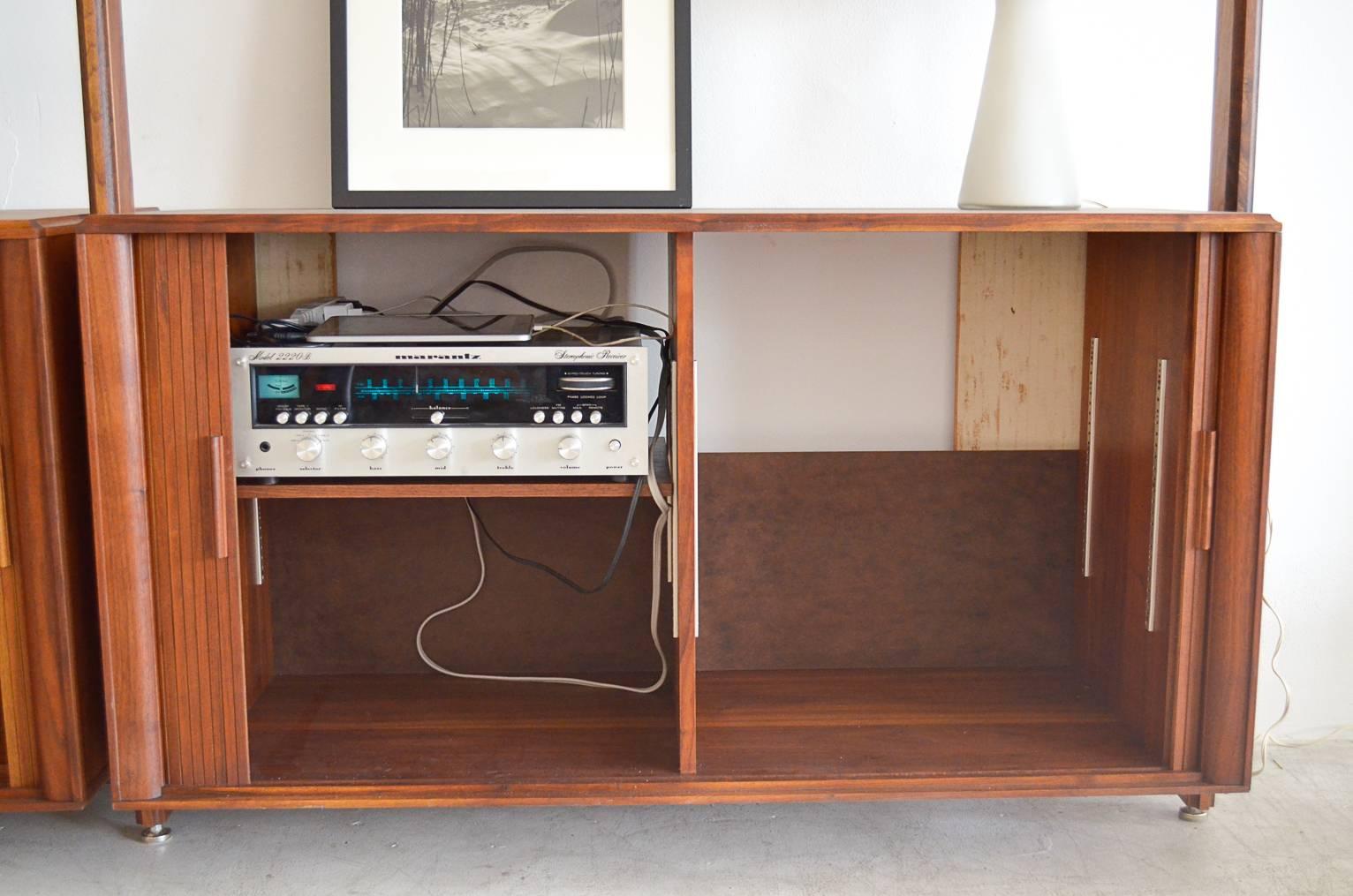 Mid-20th Century Walnut Freestanding 4 Section Wall Unit by Barzilay
