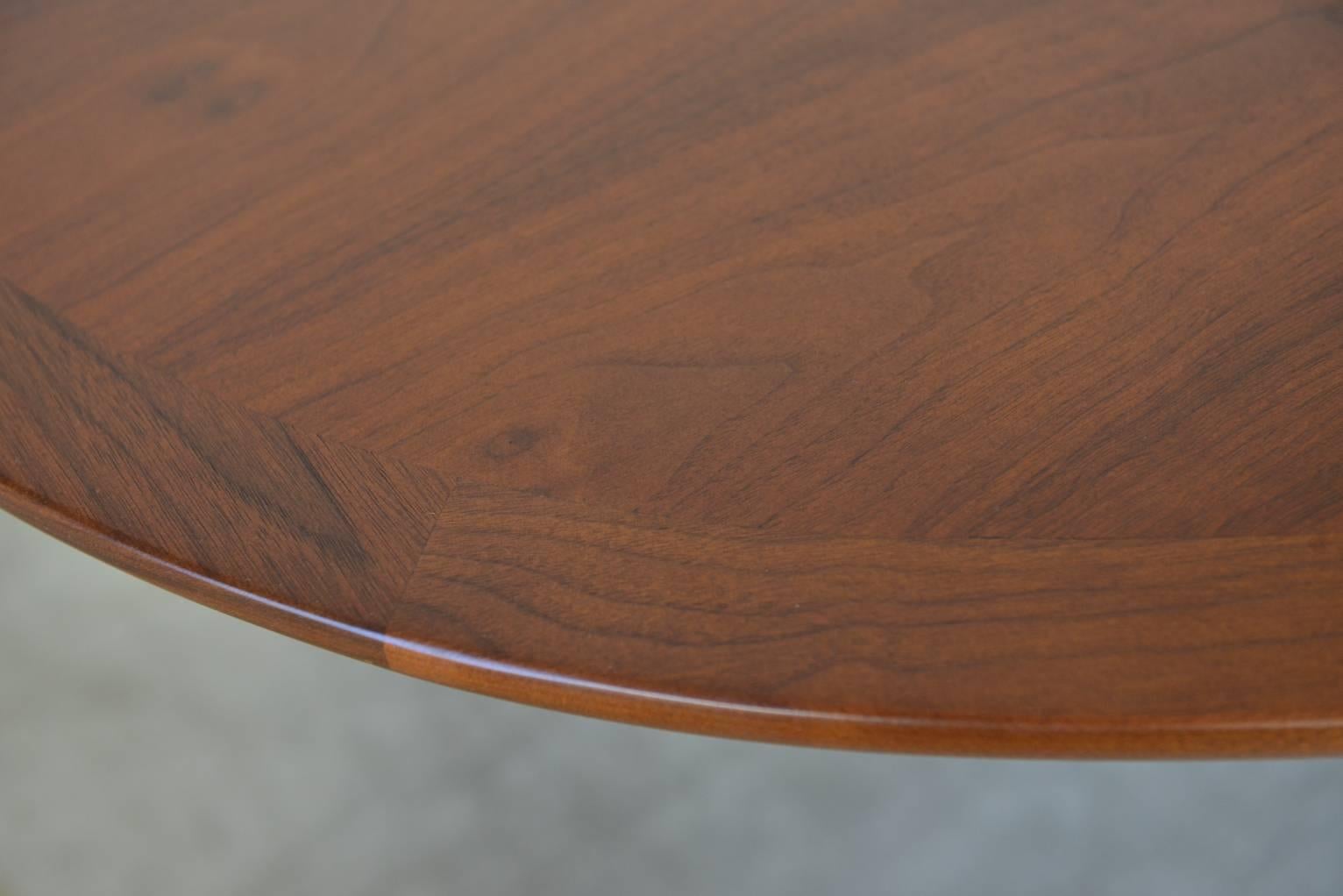Walnut Oval Dining Table with Hand-Hammered Nickel Base In Good Condition In Costa Mesa, CA