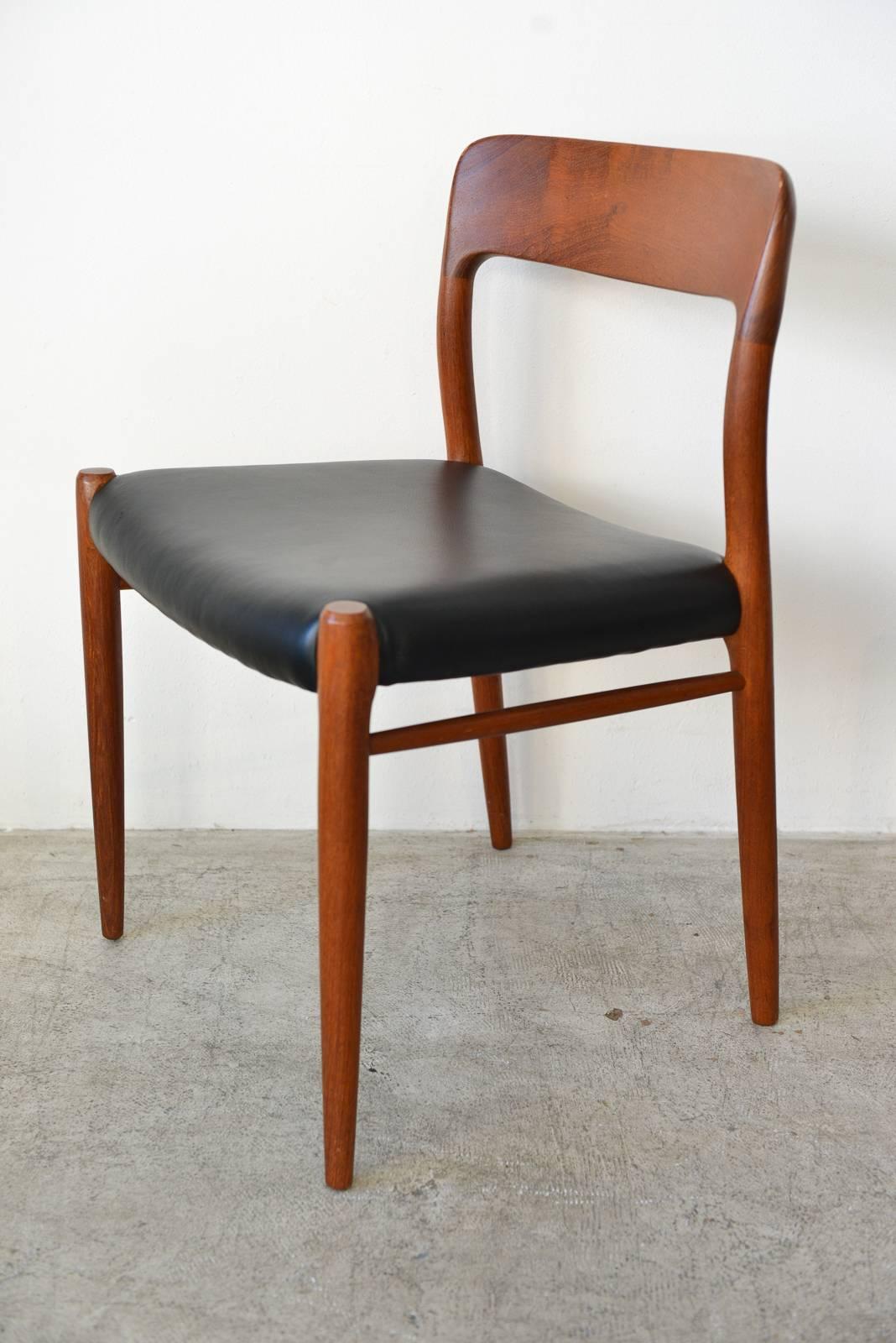 Danish Set of Eight Model 75 Dining Chairs by N.O. Moller, circa 1964