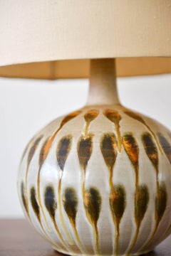 Petite Vintage Ceramic Drip Glaze Table Lamp with Original Shade, circa 1965