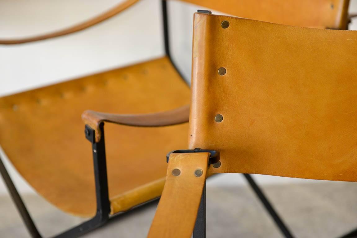 Saddle Leather and Iron Directors Chairs, circa 1970 2