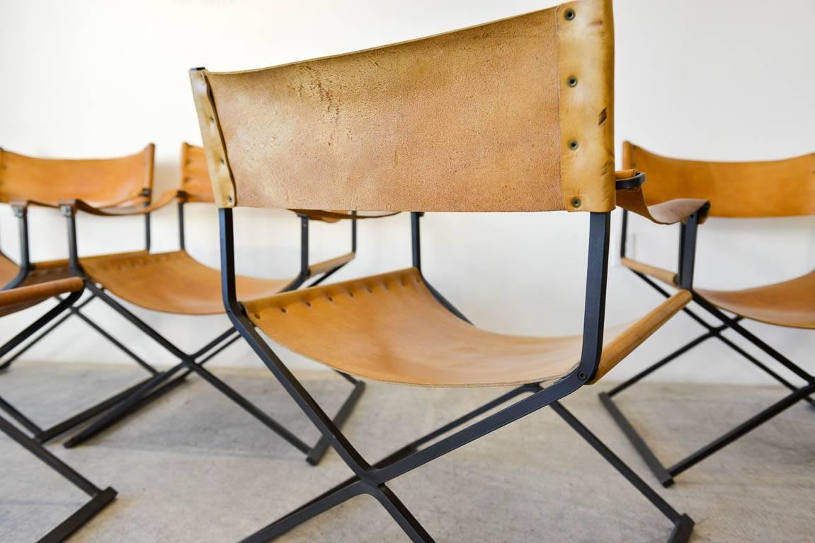 Late 20th Century Saddle Leather and Iron Directors Chairs, circa 1970