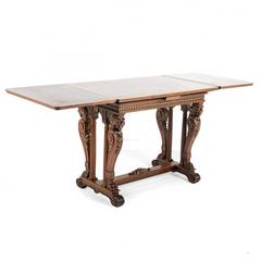 French Walnut Carved Renaissance Revival Draw Leaf Table