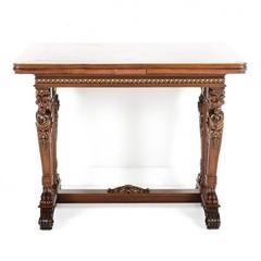 French Walnut Carved Renaissance Revival Draw Leaf Table 