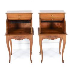 Pair of Unique Cherry Night Stands with Tambour Fronts C.1920