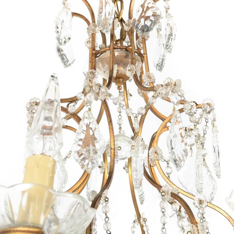 Mid-20th Century French Crystal Birdcage Chandelier