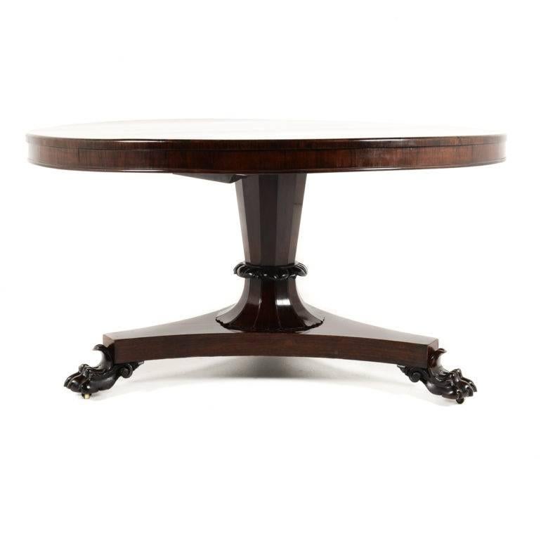 In beautiful condition, this fine example of Regency rosewood is a large, sturdy table suitable for dining eight people.