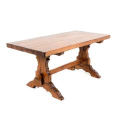 Antique French Solid Oak 19th Century Trestle Table