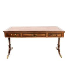 Antique Leather-Top Library Table