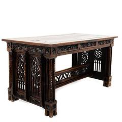 Antique Rare Highly-Carved Gothic Oak Table or Desk, circa 1880