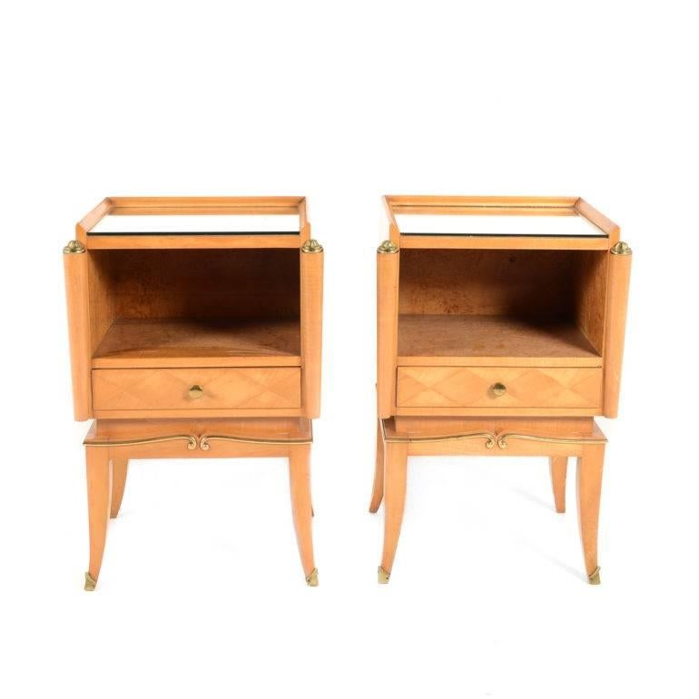 Pair of rare French side tables in the manner of Jules Leleu, circa 1940. 

A designer and ensemblier, Jules Leleu was one of the key authors of the Art Deco movement. 
