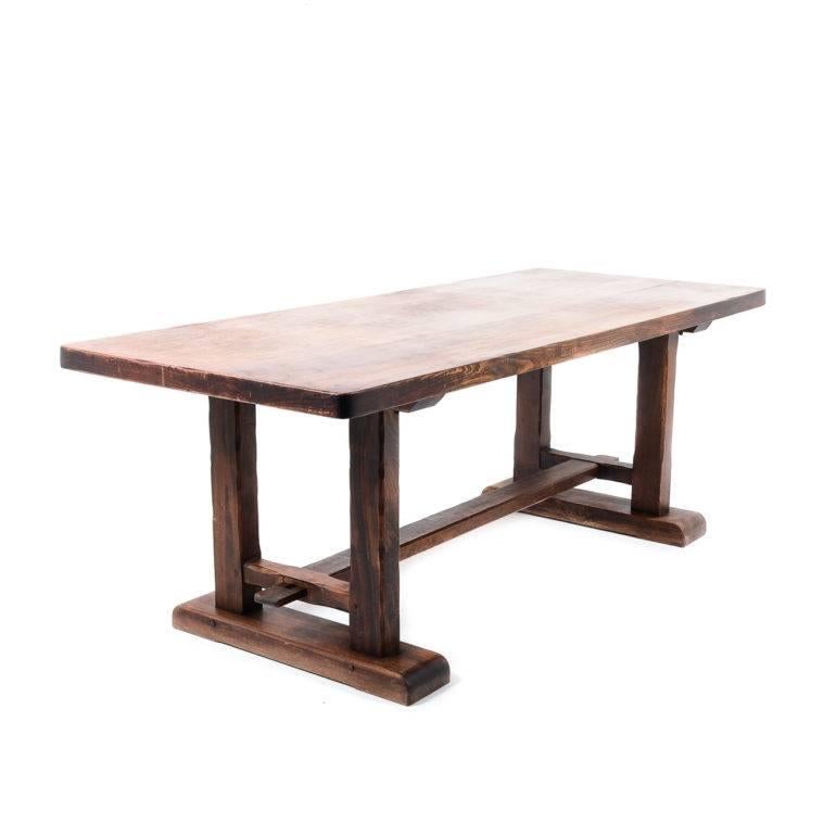 Antique French, early 20th Century, solid wood, rustic farm table. Will easily seat 8. Of sturdy construction and perfect for everyday use.


