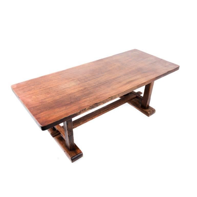 French Solid Chestnut Trestle Farm Table Circa 1930 In Excellent Condition In Vancouver, British Columbia