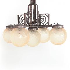 French Art Deco Light Fixture with Lalique Style Globes, circa 1920