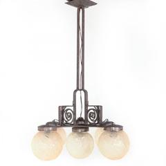 French Art Deco Light Fixture with Lalique Style Globes, circa 1920