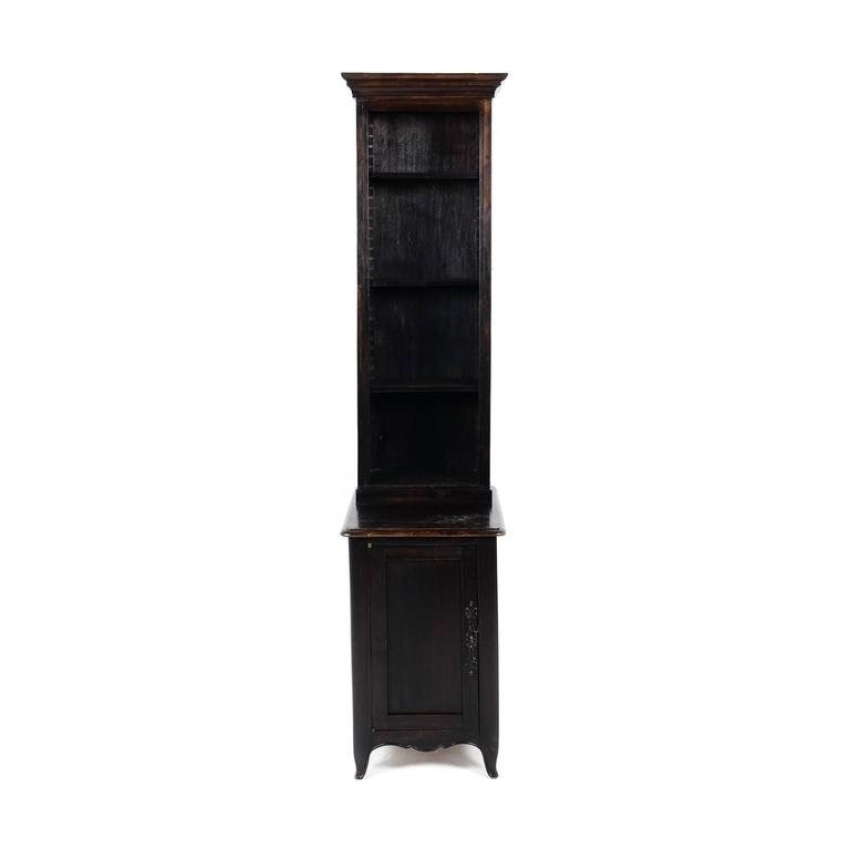Antique French Unusually Narrow Dark Oak Bookcase, circa 1920 at