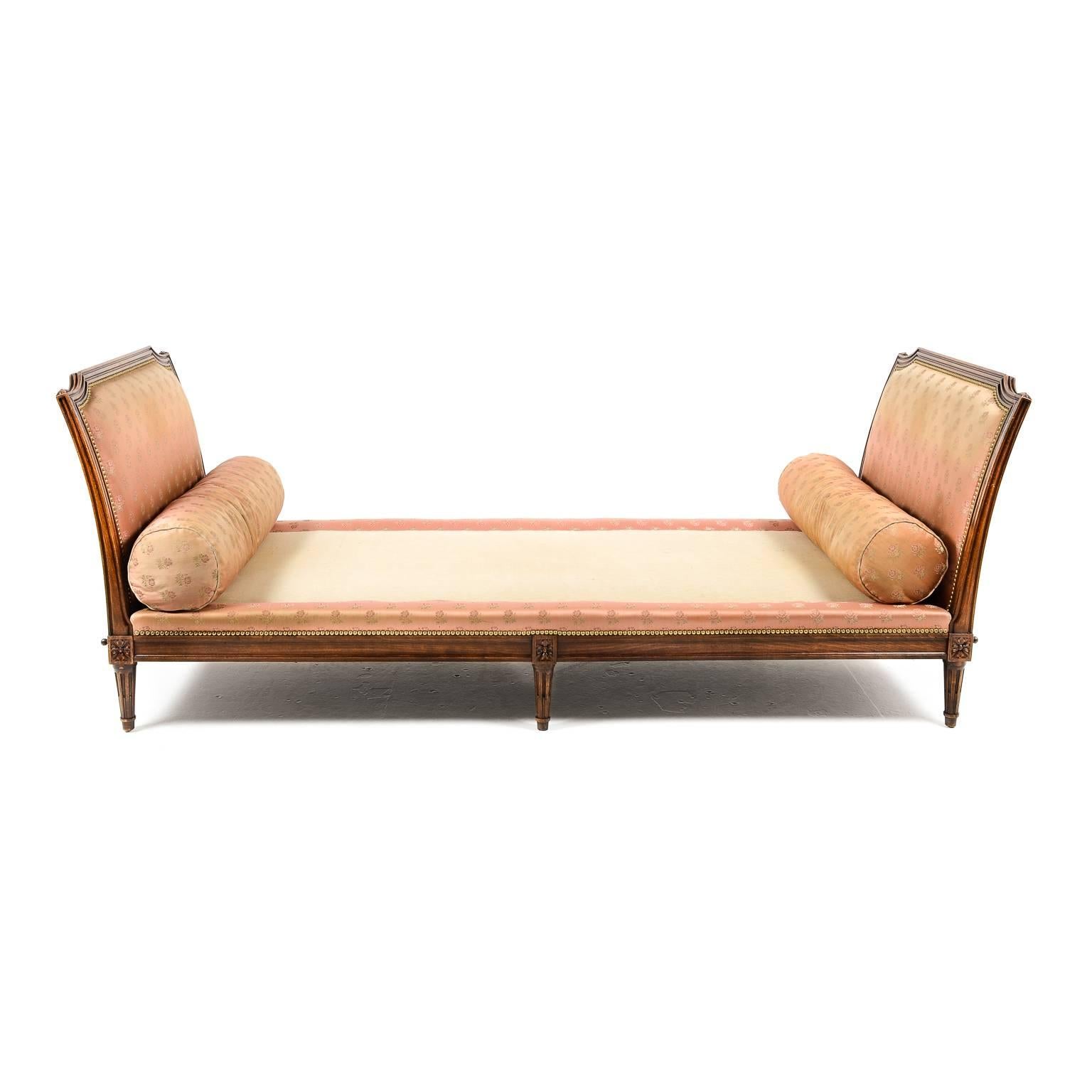 In its original fabric, this Directoire style daybed from Paris, circa 1920, is in excellent structural condition suitable for everyday use once re-covered.
Nice size and great for use as a sofa. Measures: 88” wide x 35” deep x 33” tall.