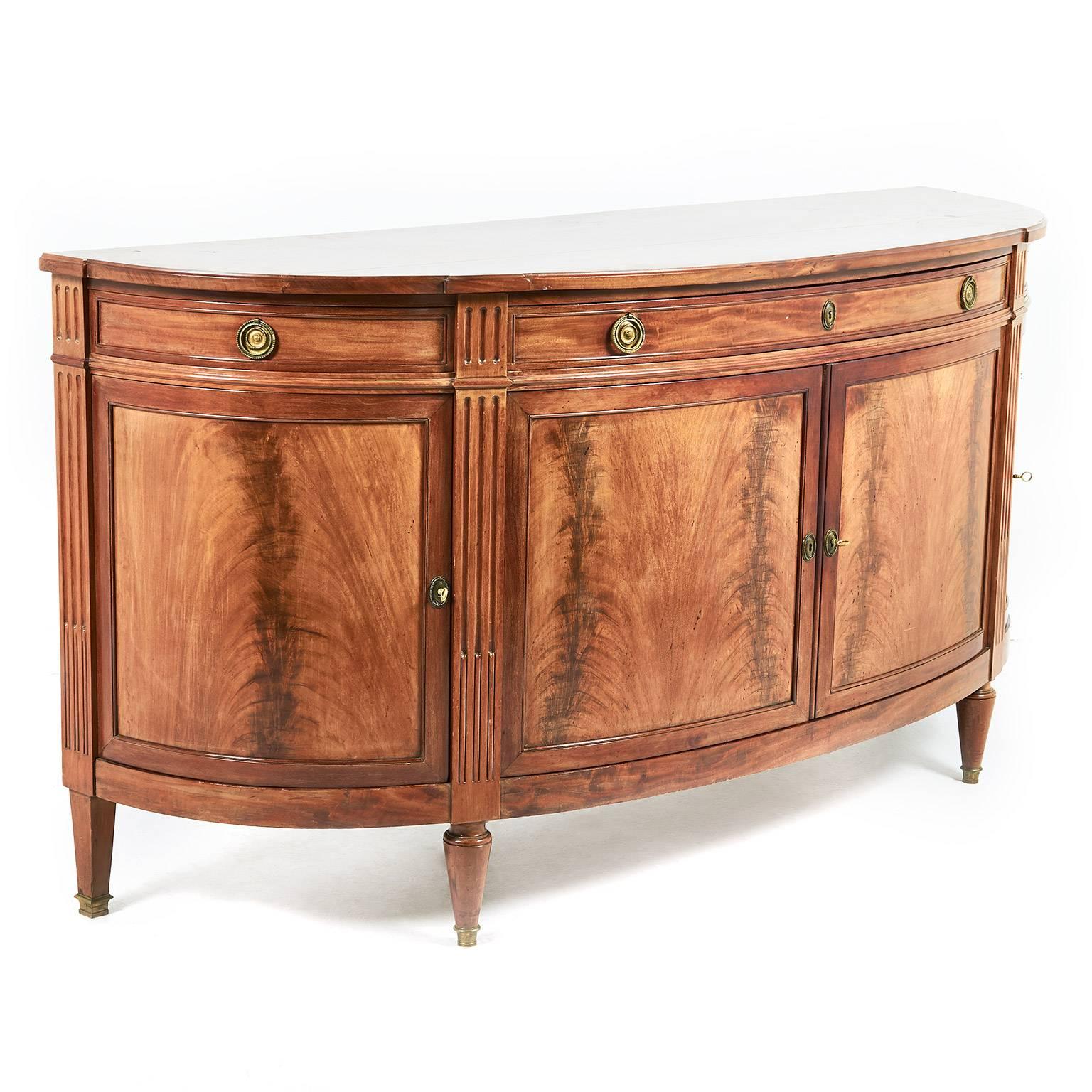 Marquetry Antique French Demilune Sideboard in Mahogany, FY-934