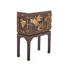 Small Vintage Mid-Century Modern Chinoiserie Bar Cabinet on Legs