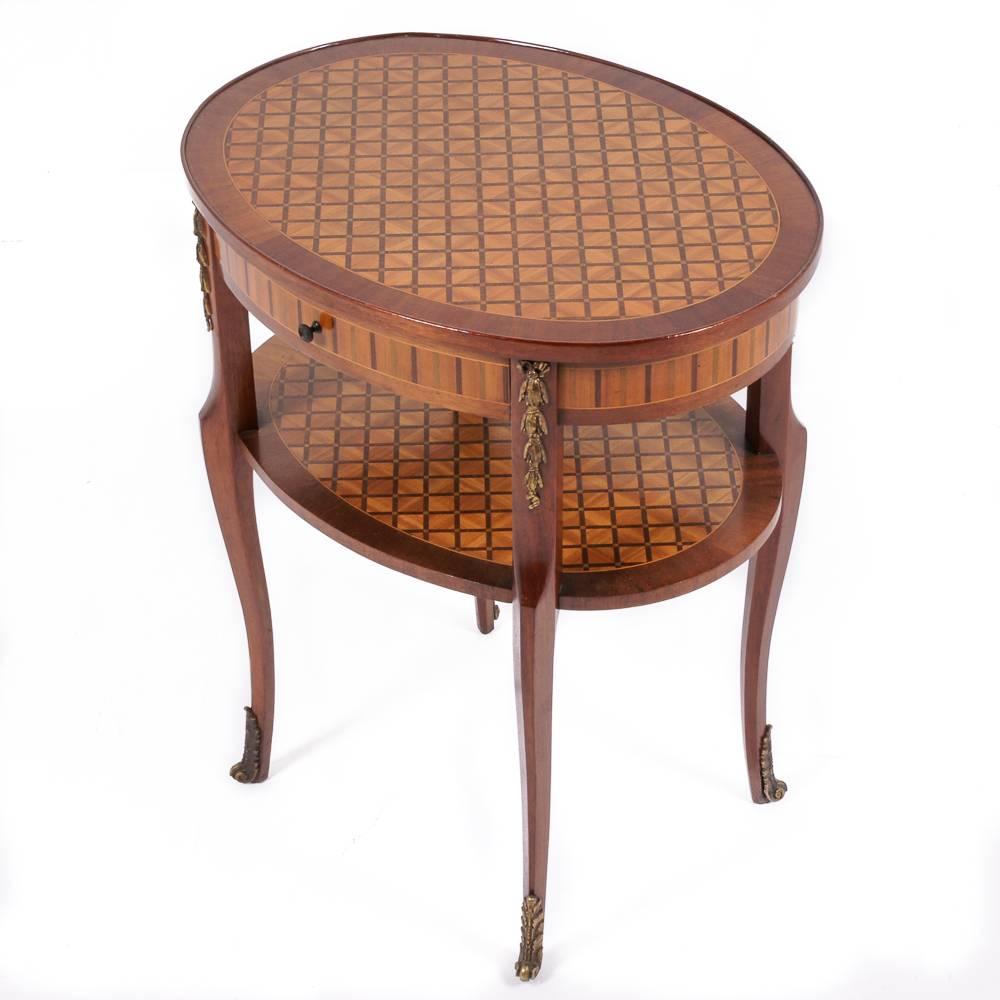 French Oval Marquetry Table from Paris