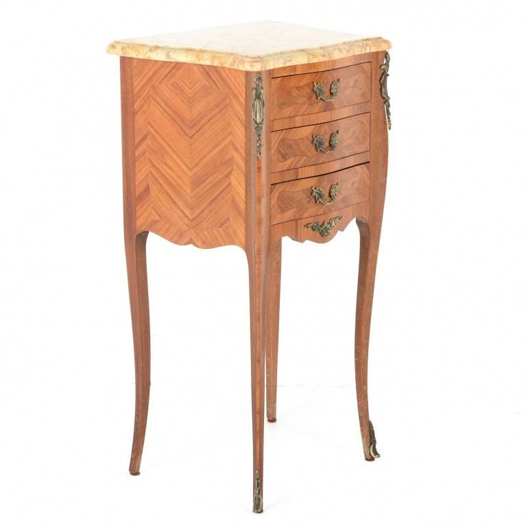 French Pair of Louis XV Style Nightstands or Bed Tables in Marquetry, circa 1930