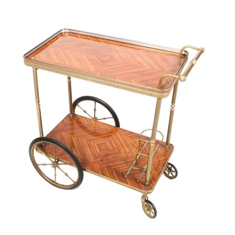 French Vintage Inlaid Bar Cart In Excellent Condition In Vancouver, British Columbia
