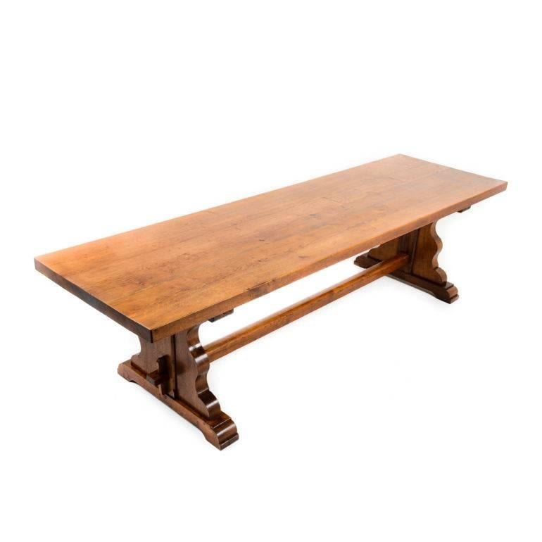 Rare Extra-Long Solid Oak Trestle Table In Excellent Condition In Vancouver, British Columbia