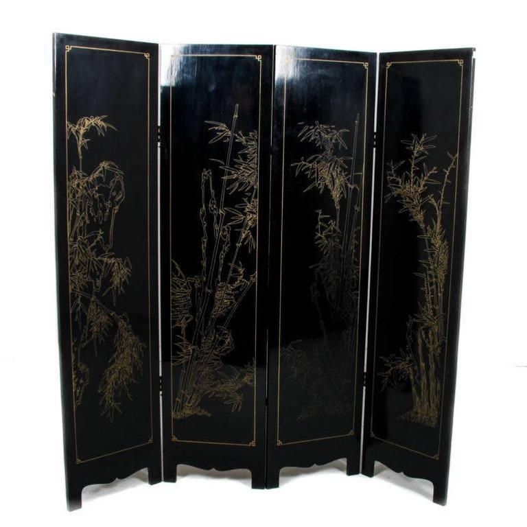 Vintage Chinese Lacquered FourPanel Screen at 1stdibs