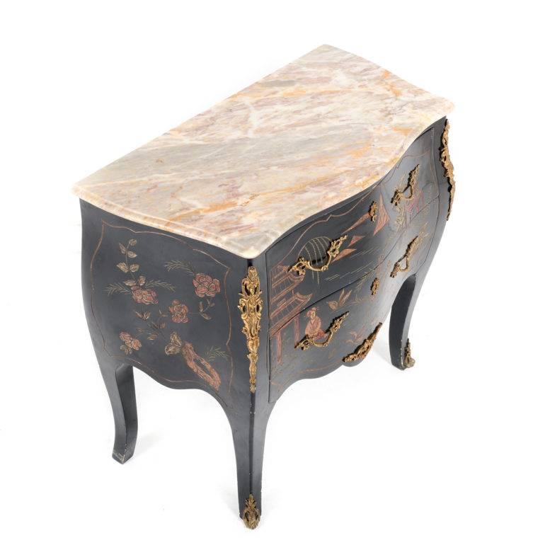 20th Century French Black Lacquer Chinoiserie Commode
