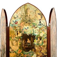 Victorian Mahogany-Framed Decoupage Screen