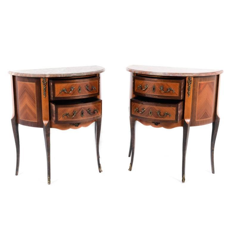 It's rare to find a good set of matching commodes such as these. They are an identical match, of excellent quality, and are vintage mid-20th century French. 

