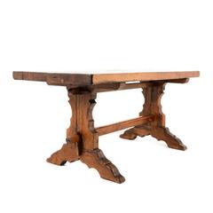 Antique French Solid Oak 19th Century Trestle Table