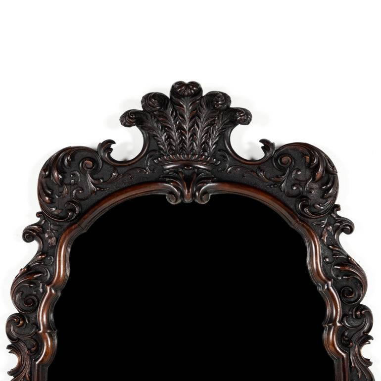 English Antique Carved Mahogany Framed Mirror Circa 1880