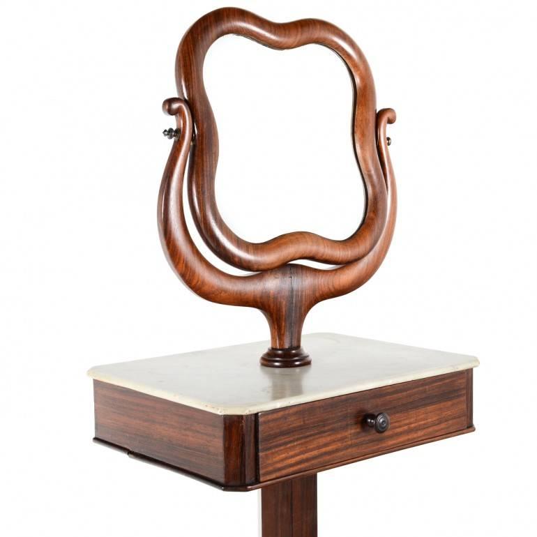 French rosewood-and-marble men’s shaving mirror on stand. A unique piece. Circa 1860.
  
