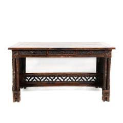 Rare Highly-Carved Gothic Oak Table or Desk, circa 1880