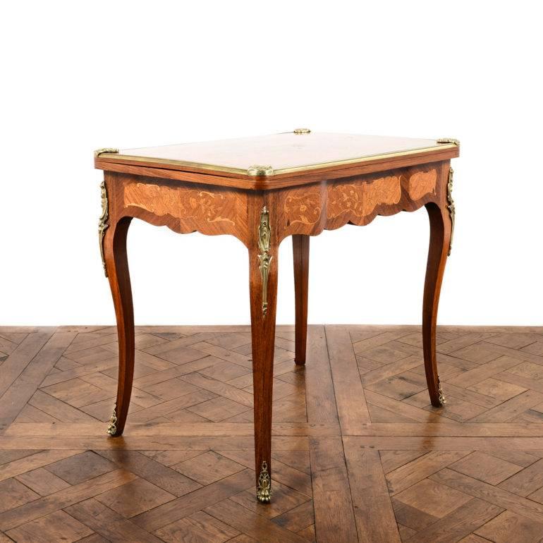 20th Century Highly Inlaid Antique Louis XV-Style French 1920's Games Table