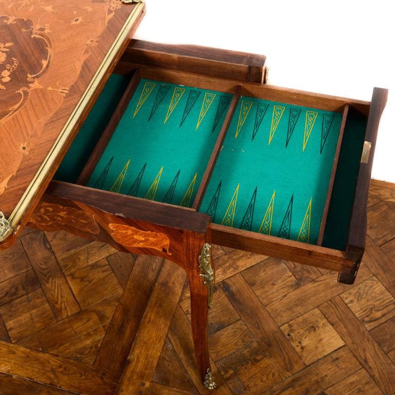 Highly Inlaid Antique Louis XV-Style French 1920's Games Table 5